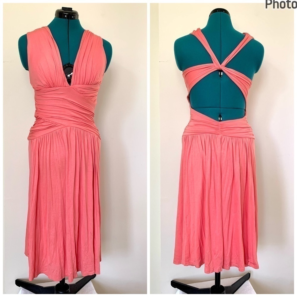 Akira midi dress coral sleeveless bohemian whimsical flowy crisscross cut Small